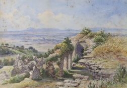 Louis Laurent Razé (1805-1872), watercolour, 'Ruins in a landscape', 25 x 35cm