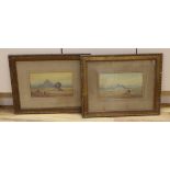 Manner of Frederick Goodall (1822-1904), two watercolours, Views of The Pyramids and The Sphinx,