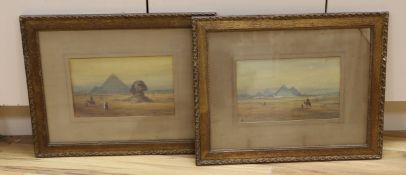 Manner of Frederick Goodall (1822-1904), two watercolours, Views of The Pyramids and The Sphinx,