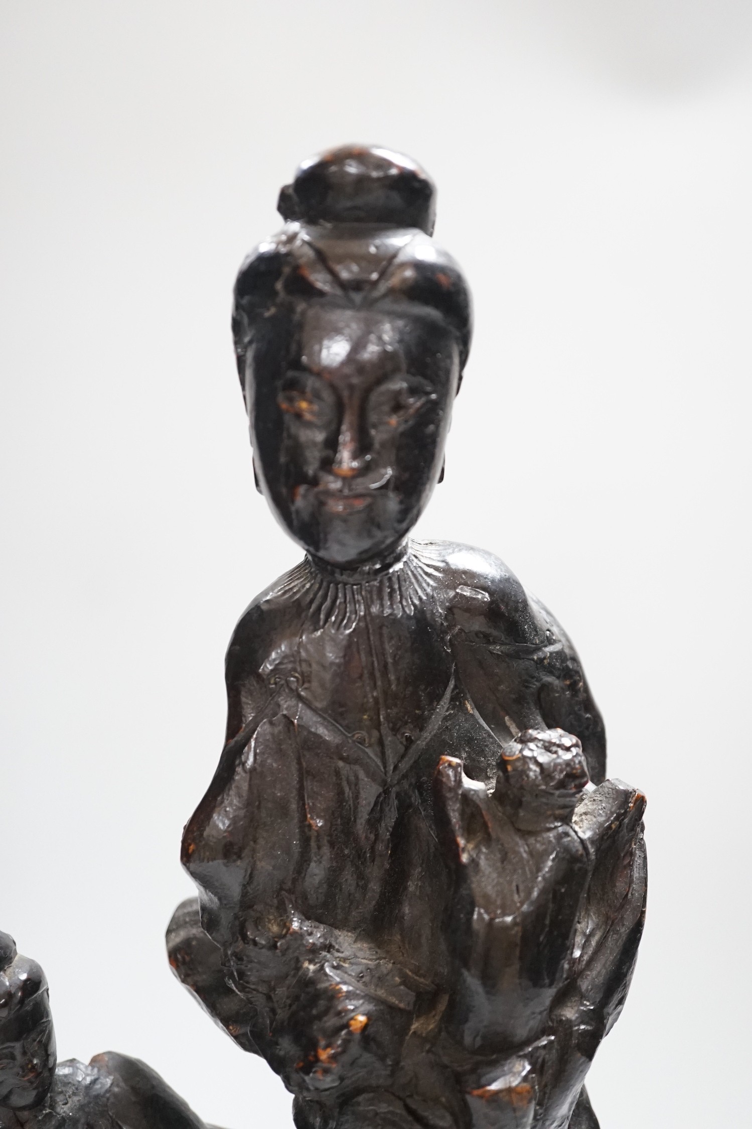 A Chinese root wood carving of two women, 42cm - Image 2 of 7