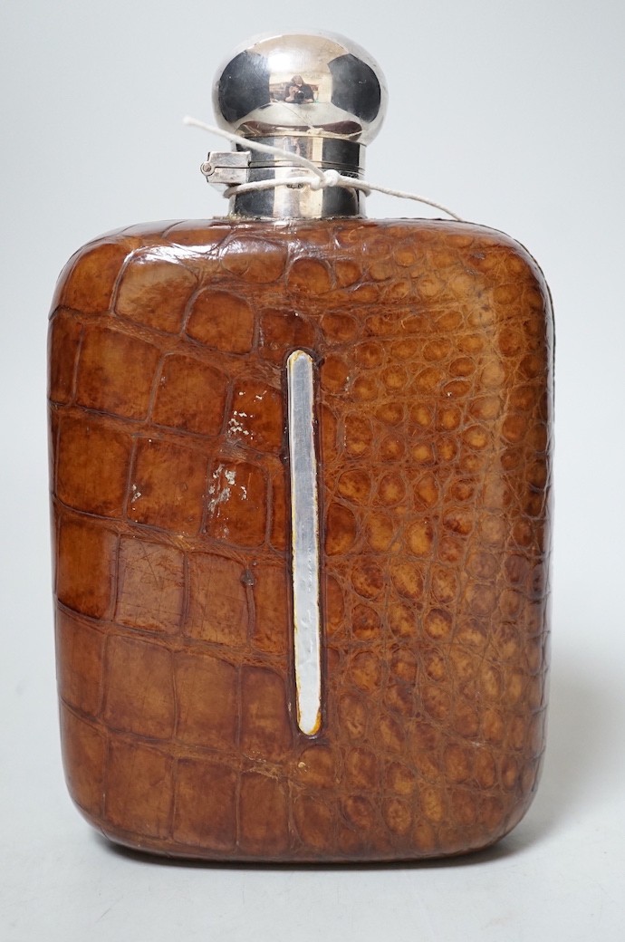 A large Dixon's crocodile skin covered hip flask, early 20th century, 20cms high - Image 3 of 5