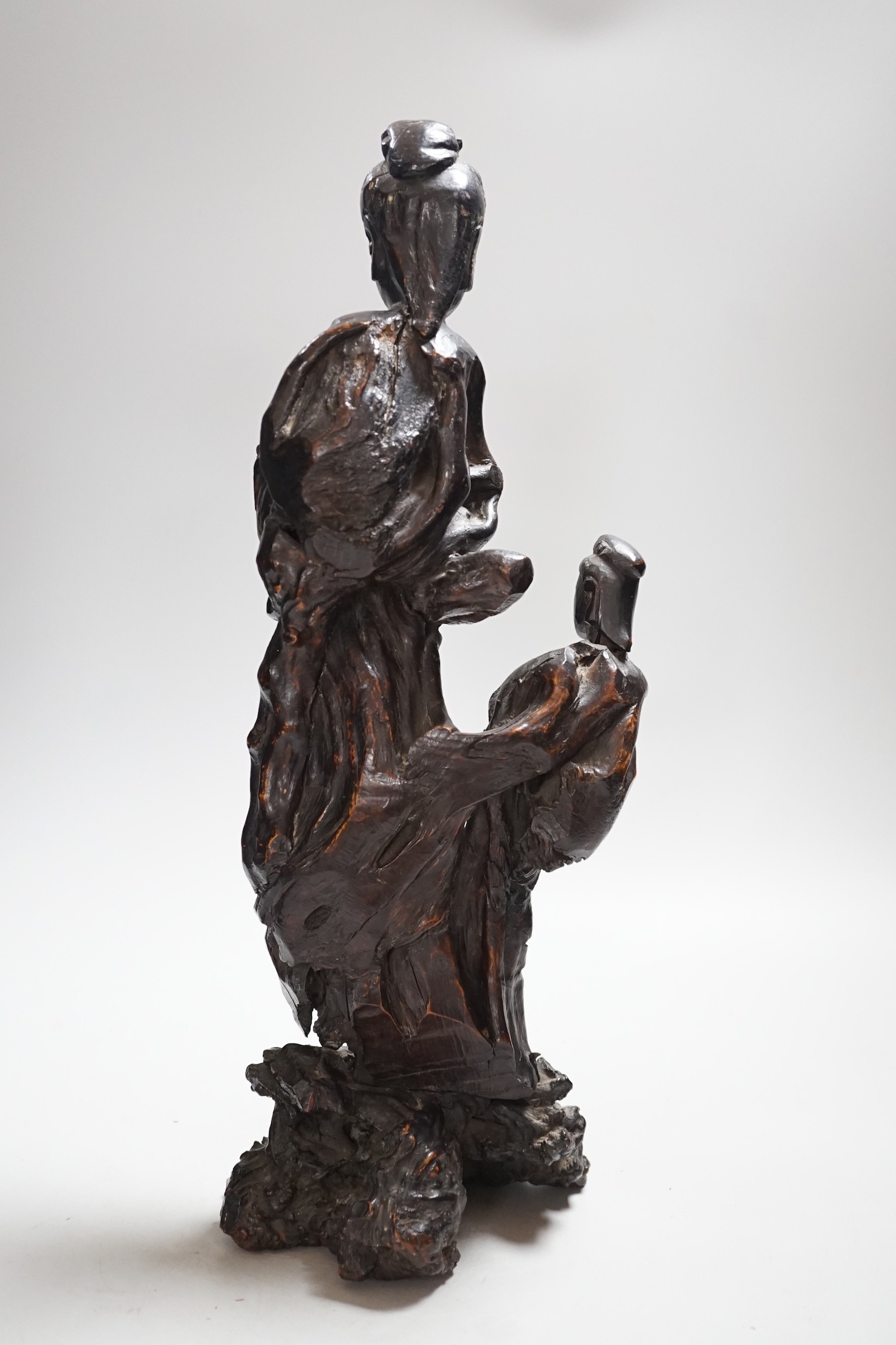 A Chinese root wood carving of two women, 42cm - Image 6 of 7