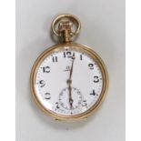 A George V 9ct gold Omega open face keyless pocket watch, case diameter 44mm, gross weight 63