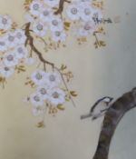 Chinese School, gouache on silk, Blossom and bird on a branch, signed, 40 x 35cm