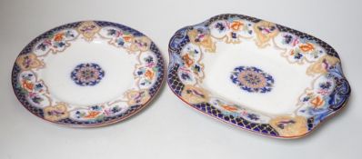 A mid 19th century English ironstone part dessert service, comprising four comports and nine plates,