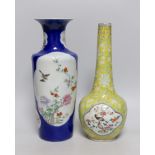 Two late 19th century Chinese porcelain vases, 31cm high, a/f