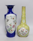 Two late 19th century Chinese porcelain vases, 31cm high, a/f
