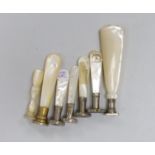 A group of seven mother of pearl mounted desk seals