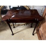 A George III mahogany folding card table, width 83cm, depth 42cm, height 73cm