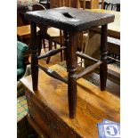 A 19th century Thames Valley provincial elm and ash stool, width 38cm, depth 30cm, height 49cm