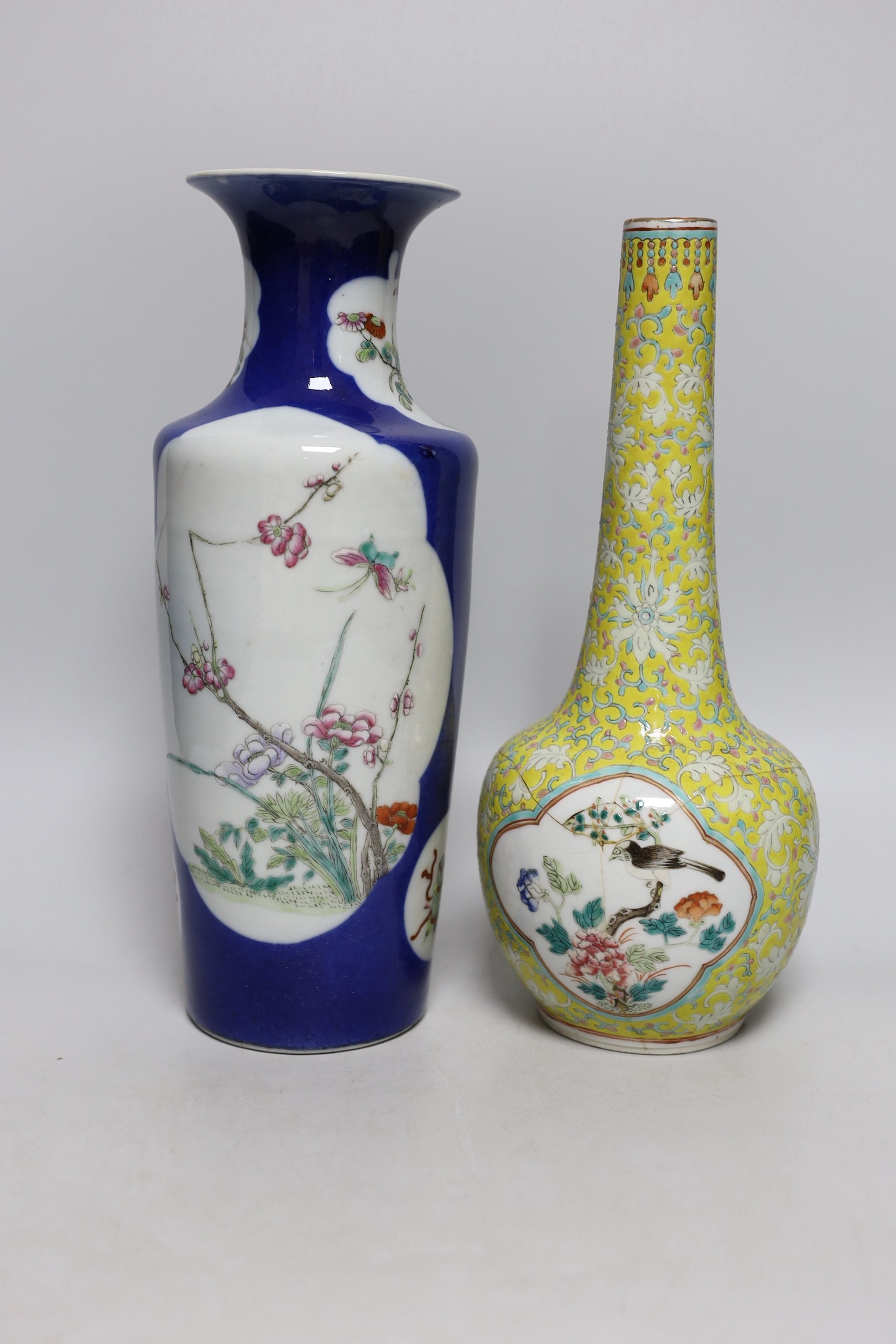 Two late 19th century Chinese porcelain vases, 31cm high, a/f - Image 3 of 5