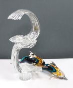 A large Murano Sommerso glass double Dolphin sculpture by Oscar Zanetti, engraved signature and