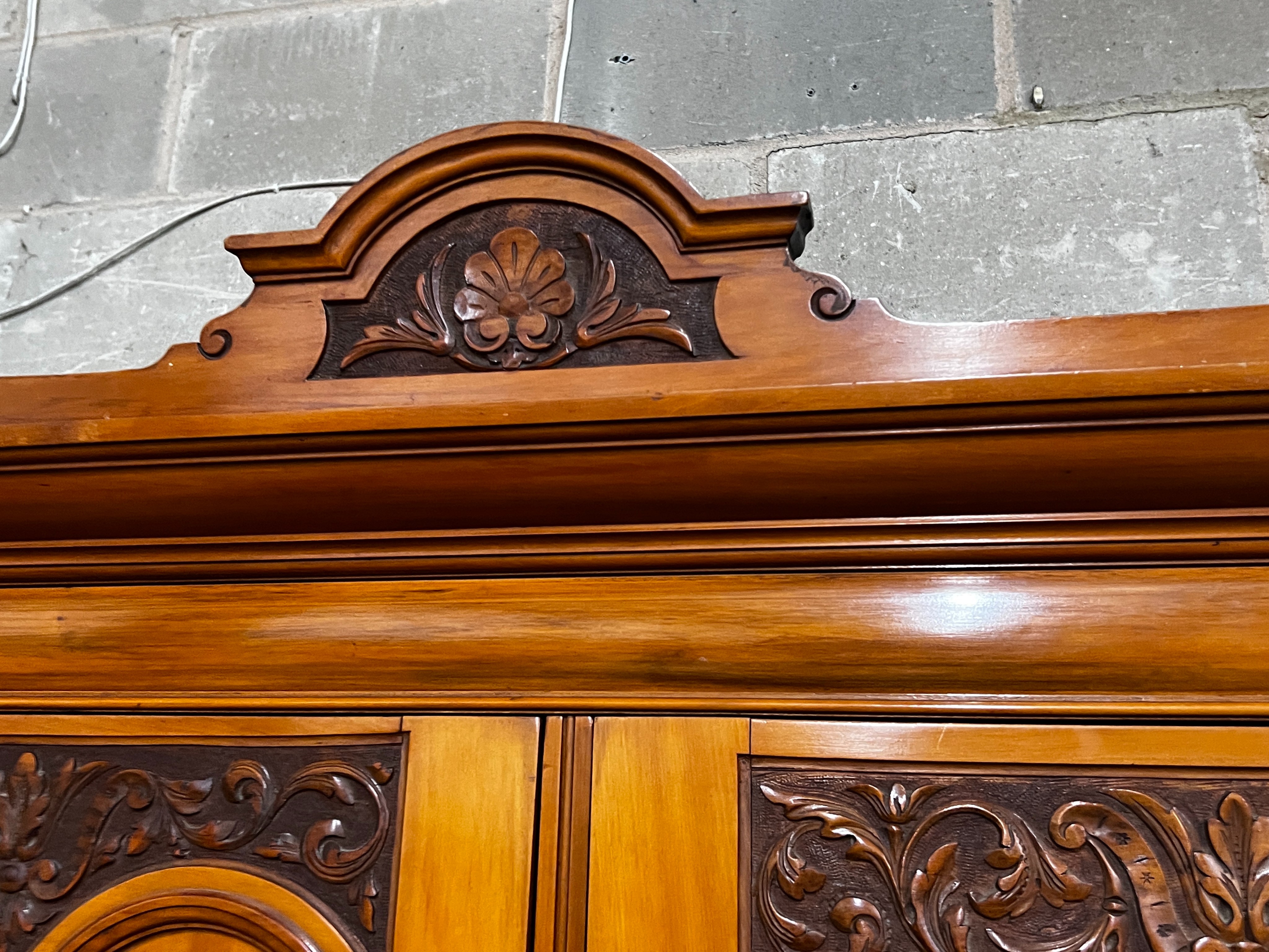 A late Victorian satin walnut and burr elm two door mirrored wardrobe, width 130cm, depth 50cm, - Image 2 of 5