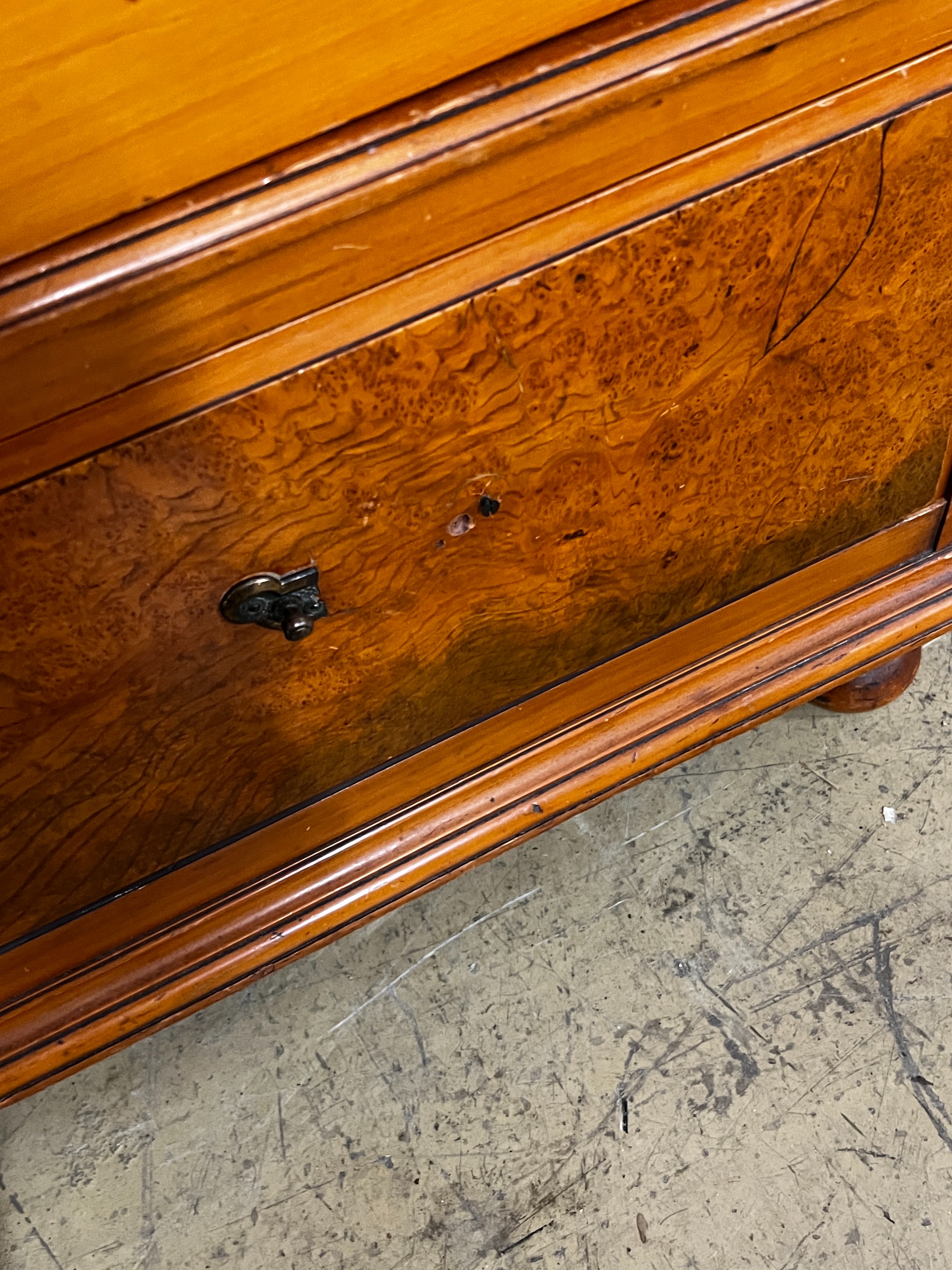 A late Victorian satin walnut and burr elm two door mirrored wardrobe, width 130cm, depth 50cm, - Image 4 of 5