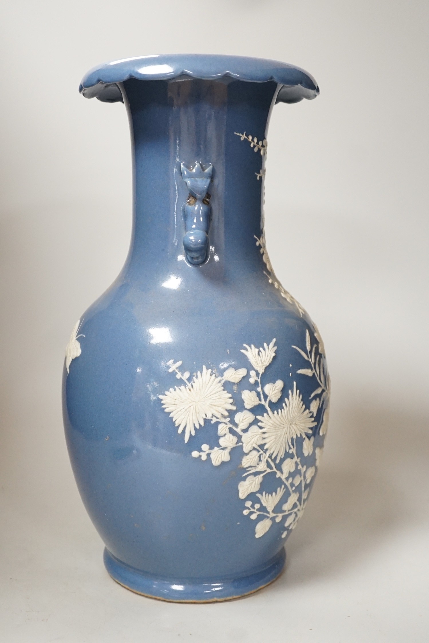 A Chinese slip-decorated blue glazed vase, 40cm - Image 4 of 7