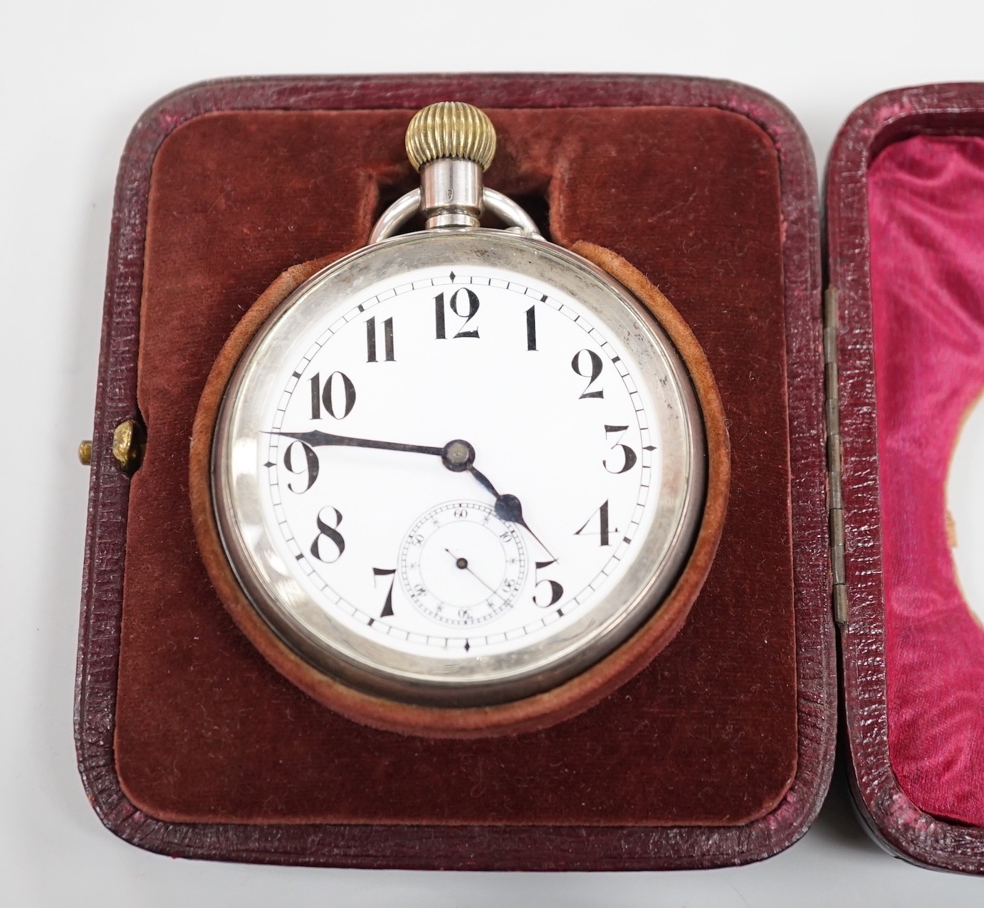 A tortoiseshell mounted travelling watch case, containing a Swiss white metal pocket watch, case - Image 2 of 4