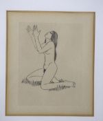 Eric Gill (1882-1940), wood engraving, 'Naked Girl on Grass', see reference - Engravings by Eric
