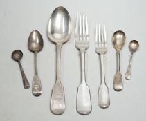 A set of six Victorian silver fiddle pattern tablespoons, William Eaton, London, 1841, a set of
