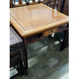 A Chinese square padouk wood four drawer gaming table, width 91cm, height 73cm