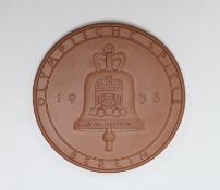 A cased Meissen Bottger stoneware 1936 Olympics Berlin commemorative medal. 12cm diameter