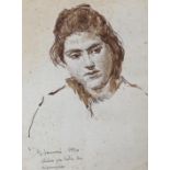 G. Janni (Italian), pen and ink, Sketch of a young woman, signed and dated 1890, 24 x 18.5cm