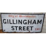 A City of Westminster ‘Gillingham Street’ enamelled road sign, 46x92cm