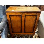 A 19th century French pine side cupboard with pigeonholed interior, width 63cm, depth 31cm, height