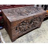 A Chinese carved camphorwood trunk, length 104cm, depth 52cm, height 61cm