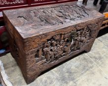 A Chinese carved camphorwood trunk, length 104cm, depth 52cm, height 61cm