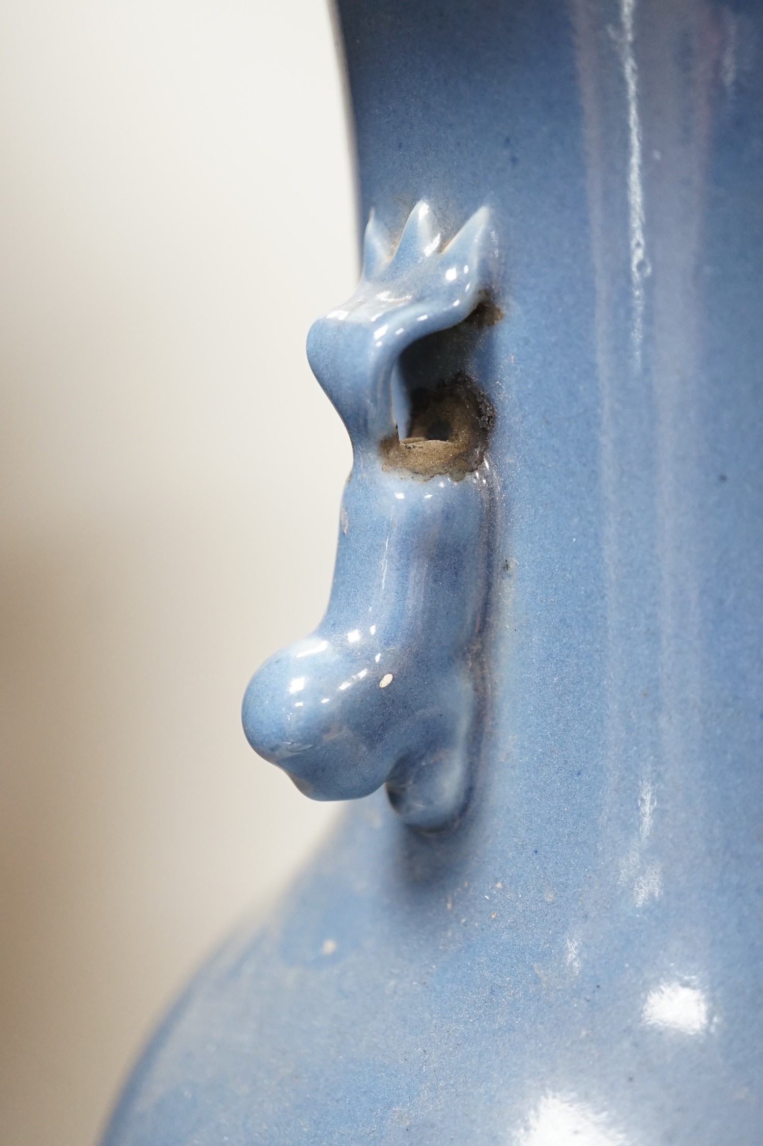 A Chinese slip-decorated blue glazed vase, 40cm - Image 7 of 7