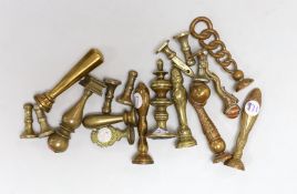 A group of eighteen brass seal fobs