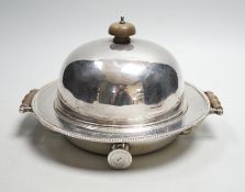 A George V silver circular two handled warming dish and cloche, by J. Parkes & Co, London, 1930,