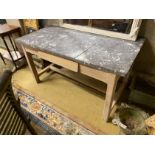 A bleached oak rectangular marble topped kitchen table, width 140cm, depth 80cm, height 77cm (marble