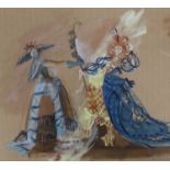 R. Wilson, watercolour and gouache, design for ‘Valpone’, signed, 27 x 30.5cm