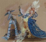 R. Wilson, watercolour and gouache, design for ‘Valpone’, signed, 27 x 30.5cm