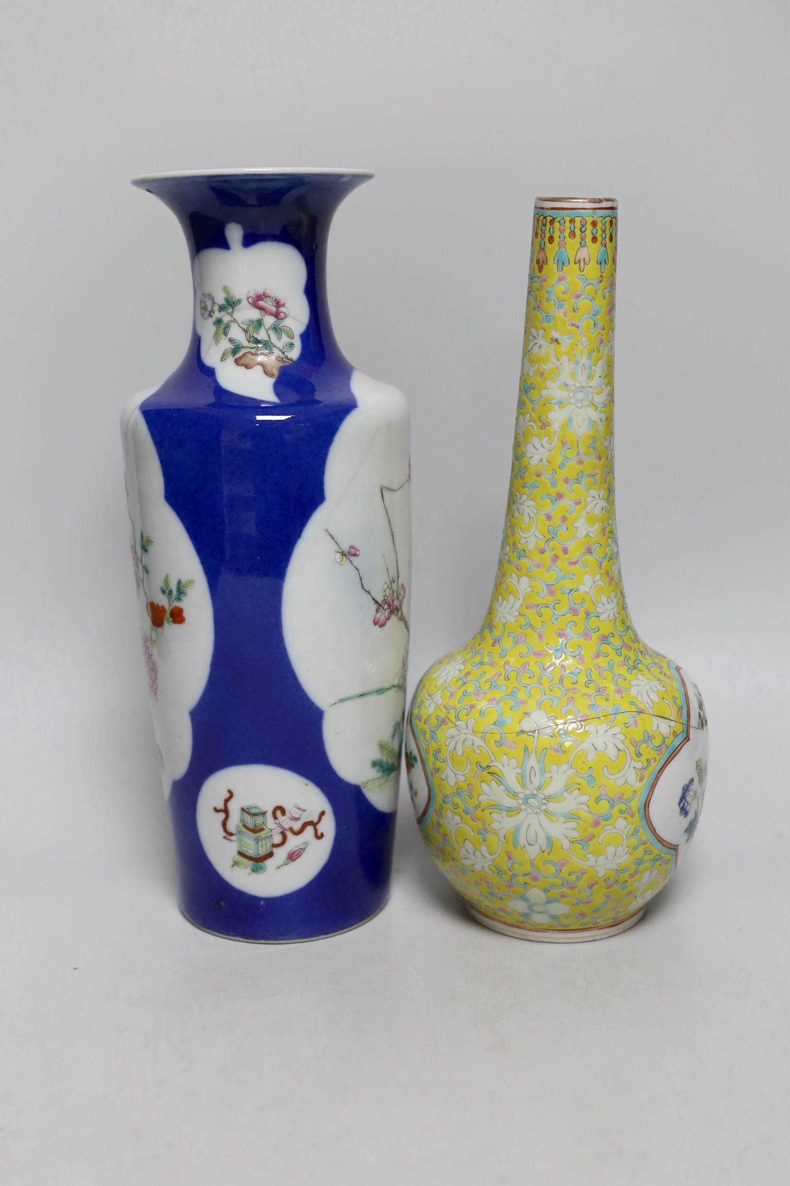 Two late 19th century Chinese porcelain vases, 31cm high, a/f - Image 2 of 5