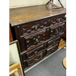 A 17th century oak chest of drawers, length 111cm, depth 58cm, height 103cm