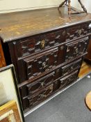 A 17th century oak chest of drawers, length 111cm, depth 58cm, height 103cm