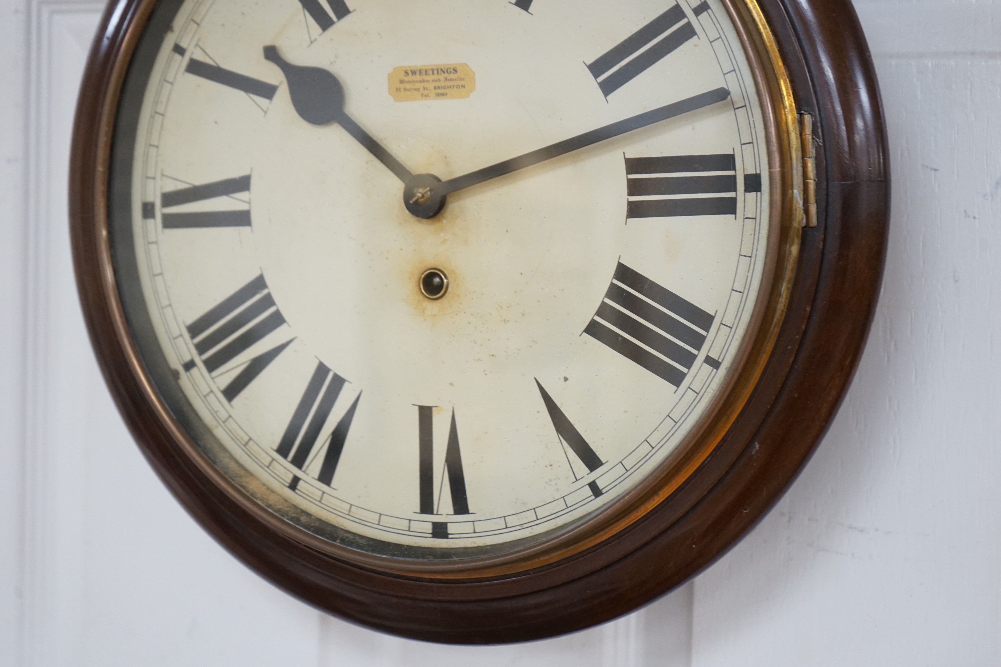 An early 20th century mahogany wall clock, 37cm diameter - Image 3 of 3