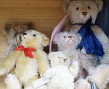 A large Steiff growler blonde plush teddy bear, 68cms long and four other Steiff teddy bears,
