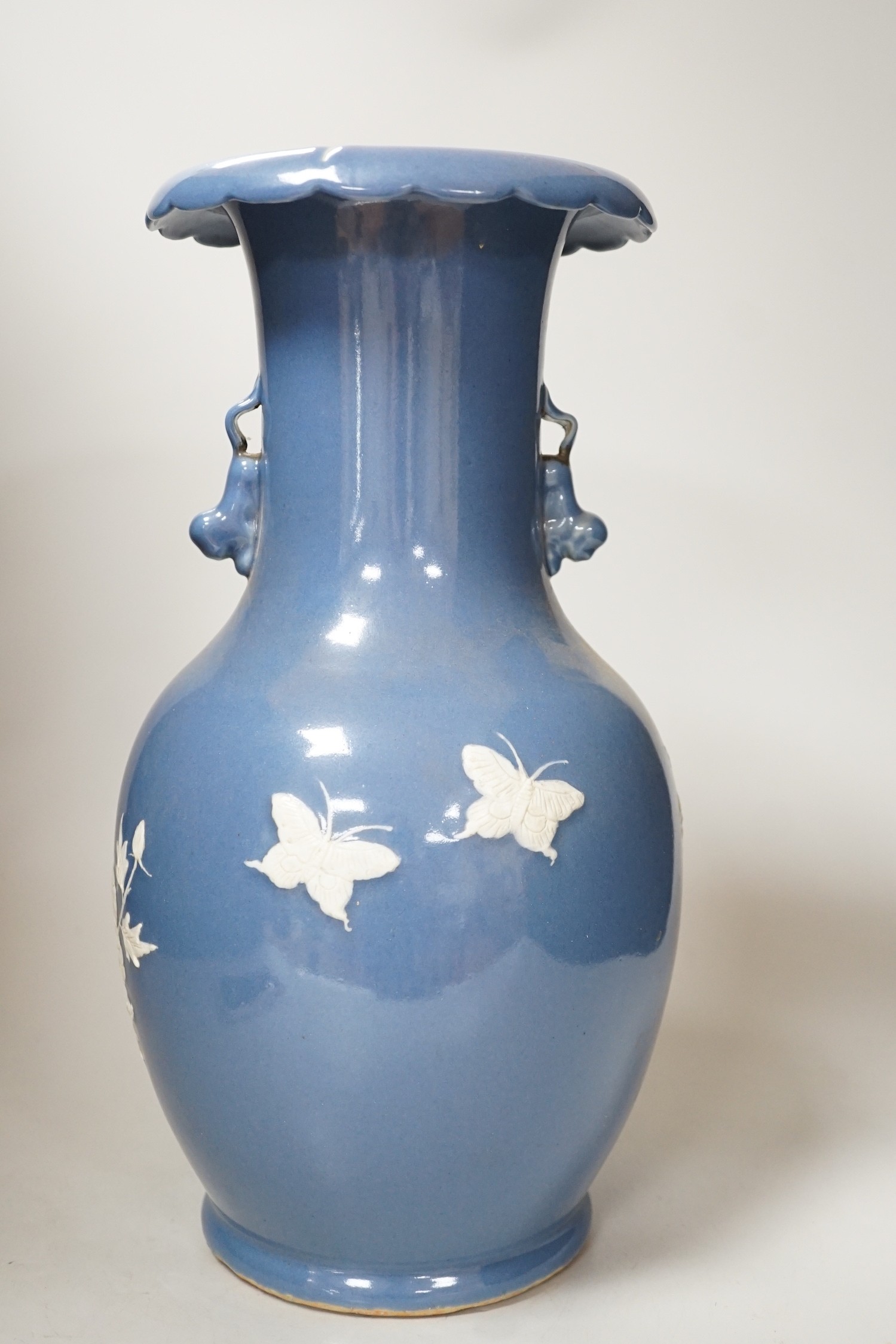 A Chinese slip-decorated blue glazed vase, 40cm - Image 3 of 7