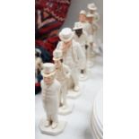 Seven Royal Worcester Hadleys figures of the World, tallest 17.5 cm