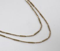 A 19th century twin strand yellow metal box and oval link chain, 70cm, 20.3 grams.
