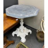 A Victorian octagonal cast iron slate top table, width 70cm, height 81cm