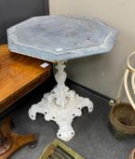 A Victorian octagonal cast iron slate top table, width 70cm, height 81cm