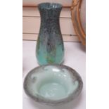 A Strathearn glass vase and Vasart bowl., tallest 27cm