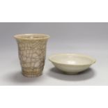 A Chinese crackle glaze vase and another Chinese bowl, tallest 12cm