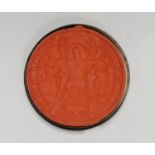 A cased Edward VII red wax Great Seal. 16cm diameter