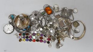 A quantity of assorted silver and white metal jewellery etc. including albert chain with pocket