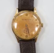 A gentleman's 1950's? 18k manual wind wrist watch, retailed by H. Moser & Cie, with subsidiary